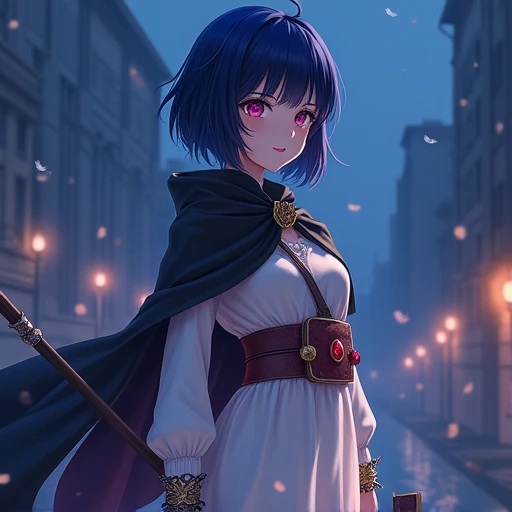 1 , Alone,  high resolution,  short hair, fringe,  black hair, fringe entre os olhos, purple eyes,  dark blue hair , straight hair, gentle smile,  bright pupils ,  Raising eyebrows, Devil&#39;s pupils,  multicolored eyes, purple eyes,  red eyes ,  illustra...