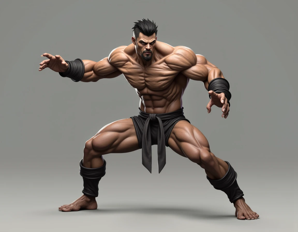 front pose of fighter having lean muscular body