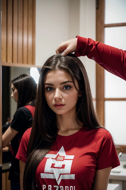 Arafed Woman  in a salon fixing her hair, Retrato Sophie Mudd, Julia Gorokhova, Dasha Taran, Anastasia Ovchinnikova, Anna Nikolanova aka Newmilky, angelina stroganova, Kailee Mandel, Jovana Rikalo, Olga Buzova, maquillaje, Alexandra Waliszewska, Long Strai...