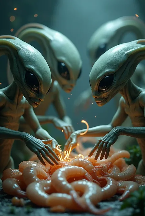 Aliens and depicting realistic raw shrimp