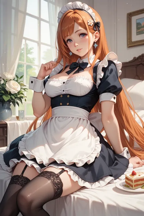 orihime inoue, maid, black stockings, high resolution