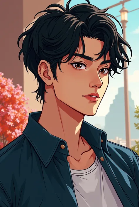 Handsome asain 20 years old dude with black hair
Less realistic manhwa looking