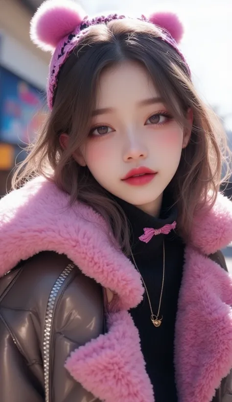 (masterpiece, Best picture quality, 8k),  real photo ,Idol appearance,winter, city streets,Clear day ,adult,  perfection of fashion,  Korean makeup, Lip Tint, frontal,A faint smile,Outdoor, Exquisitely Painted , Realistic,  Ultra High Definition, 3D image,...