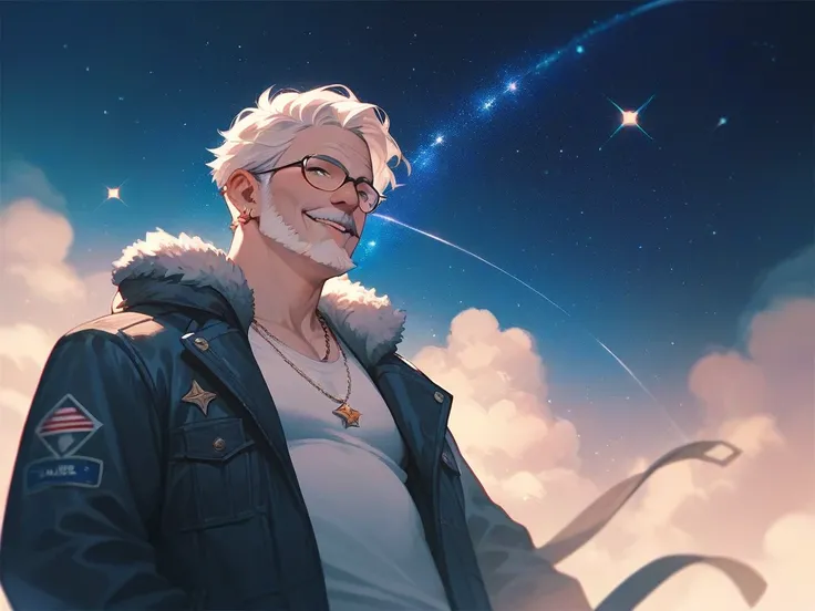 24-year-old man with a jacket looks at the stars