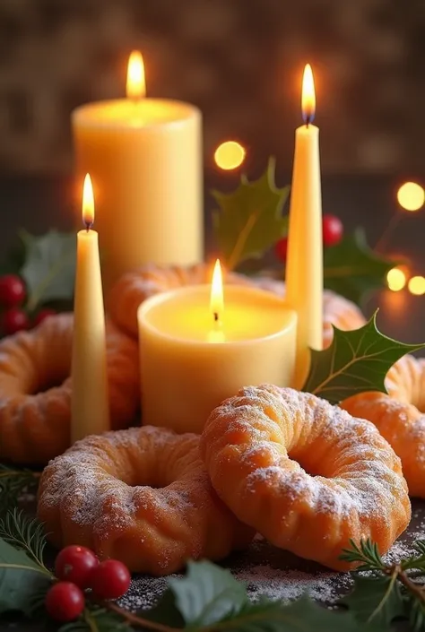 Christmas logo with fritters, custard and candles 


