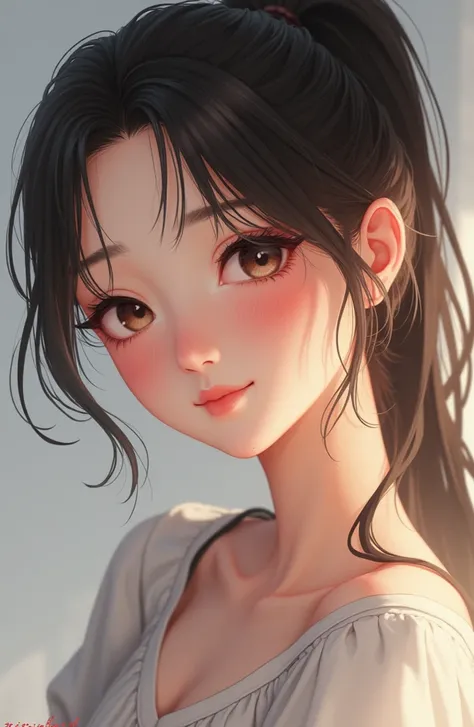 1girl, Detail, Ponytail, Smile, Smirk, Shy, 