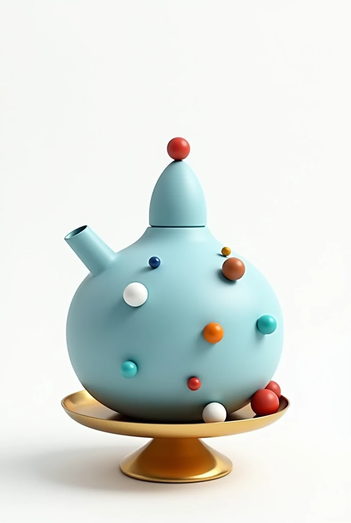 Simple sky blue tota ,  decorated with colored balls ,  to show the imperfections ,on a golden base ,  fondo blanco 