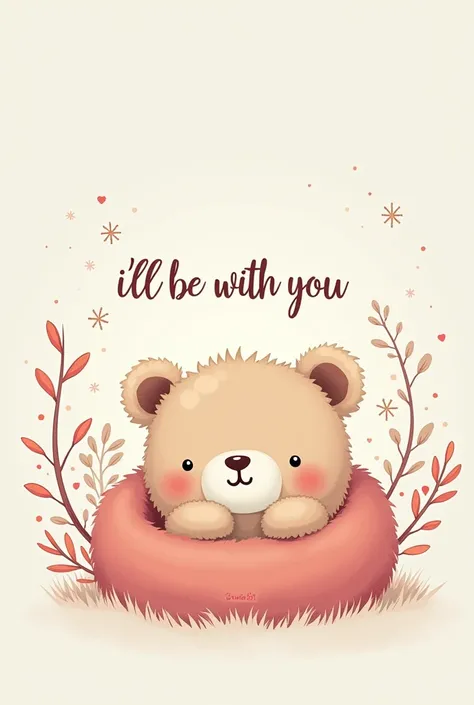 A banner that says “I’ll be with you” that looks cute and pretty with winter colors and a cute little bear. Put a signature that says “vane1982”