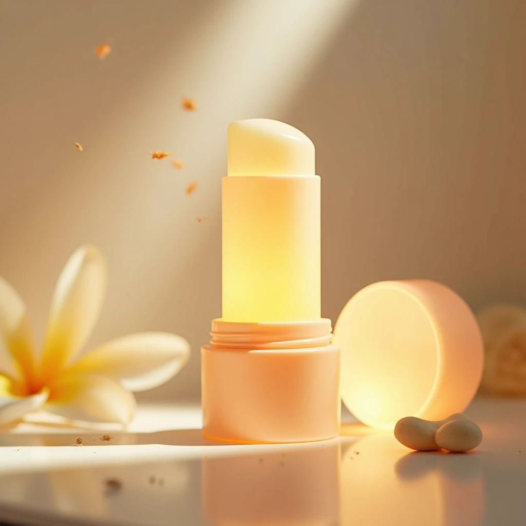 
photograph of a lip balm say GLOWING BEAUTY