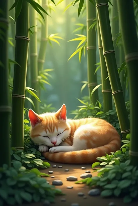 Vaishnav cat sleeping in bamboo grove