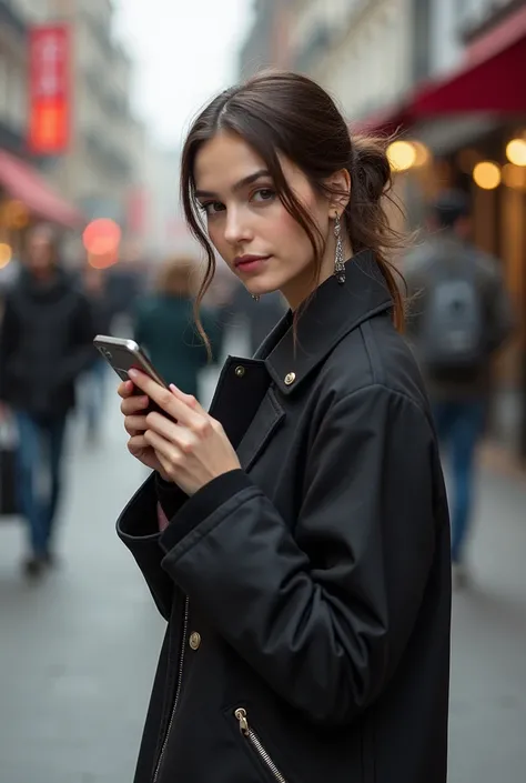 there is a woman that is standing on the street with a cell phone, dilraba dilmurat, kiko mizuhara, bella poarch, hybrid of gal gadot, ruan jia beautiful!, jia, actress, high quality image, arab young monica belluci, she is about 1 , portrait sophie mudd, ...