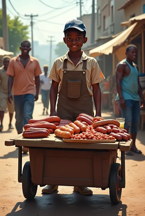 a young person african selling smokies using a trolley