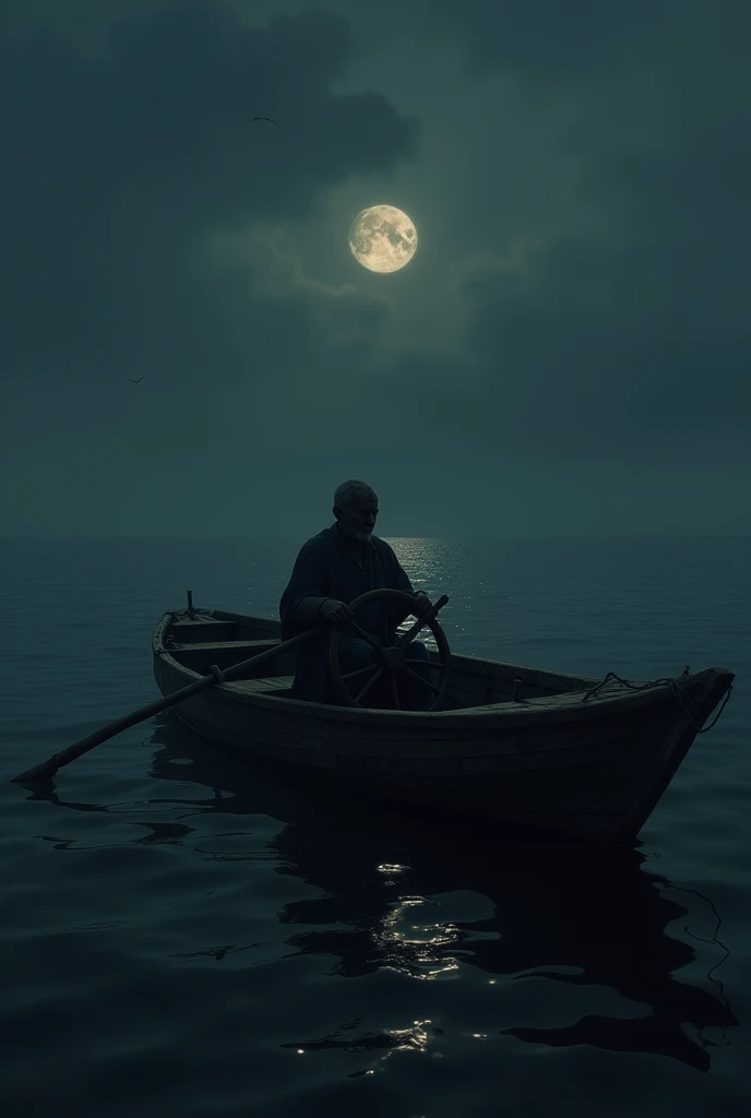 A men on Boat in sea night Time 