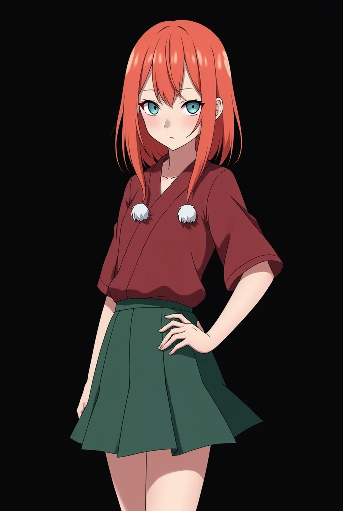 (photoanimenaruto:2.3), Female Character from Naruto, Age: .  full body . Made in anime style Naruto Shippuden . Height: 1,60 m,  Weight: 50 kg,  straight fire-colored hair with two white locks highlighted on the front. loose hair. pale skin. Light blue-gr...