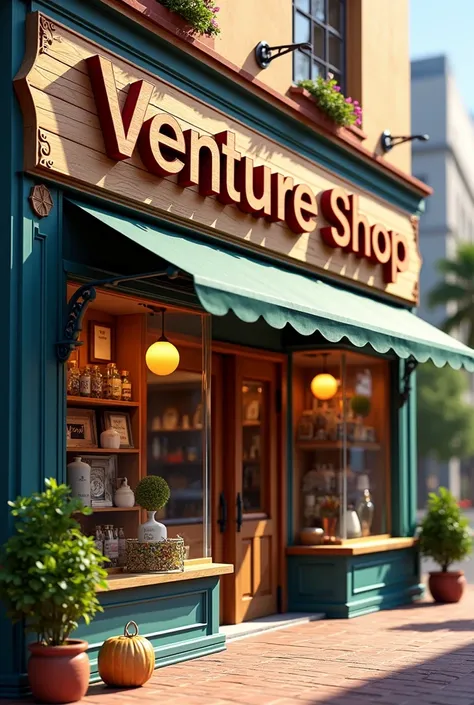 create me a image of name of shop named  VENTURE SHOP of height 1ft and length 7ft image