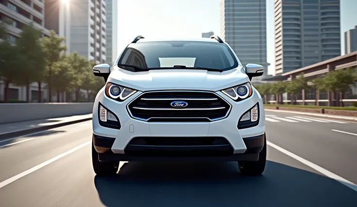 Create a dynamic and  realistic high resolution images white 2025 Ford Ecosport front view 