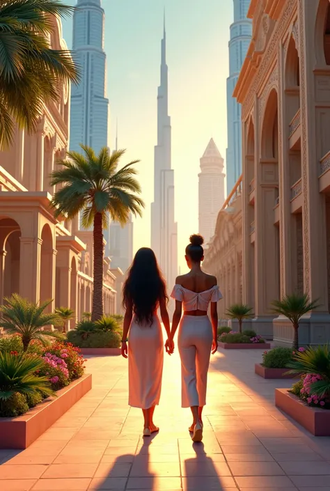 Create her in Dubai taking a walk with a friend