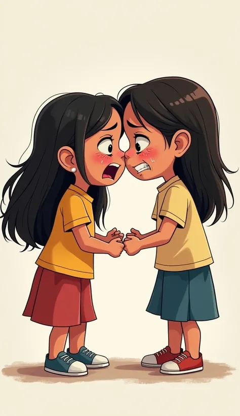 Marta and Maria Lazaros sisters crying. Cartoon 