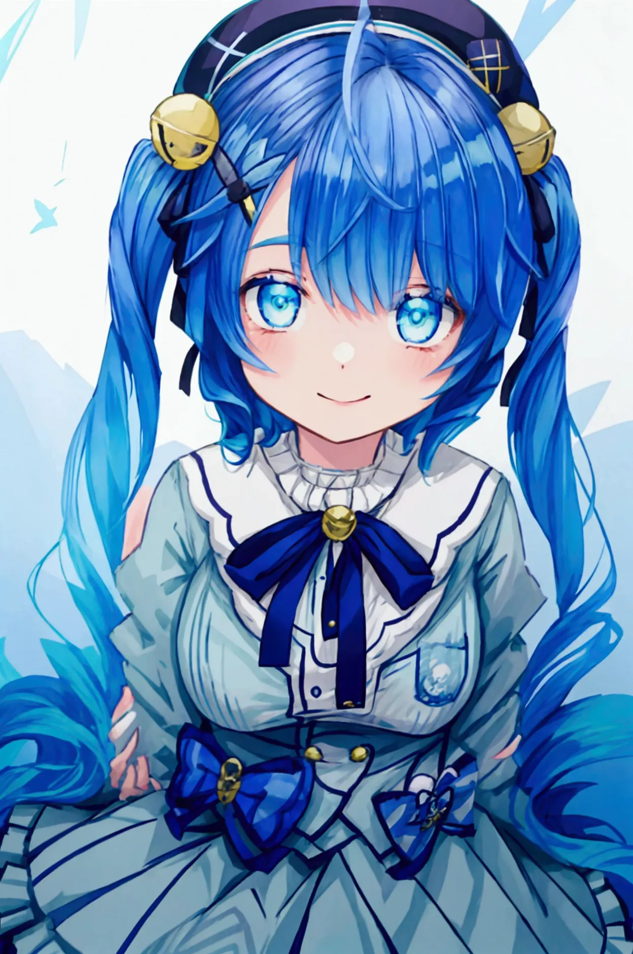 girl、smile、blue hair、 twin tails、beret、amamiya kokoro