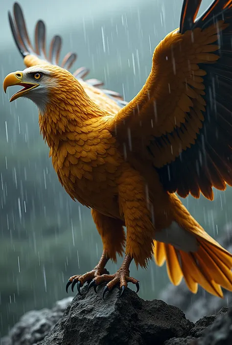 Golden Eagle wet by rain 