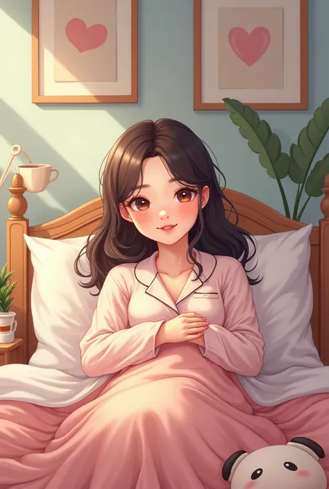 A cute girl in her house in bed
