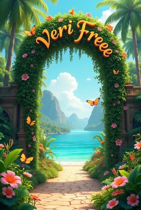  I want an image of the entrance to the beautiful paradise that says Veri Free that looks good that says (Veri free )
