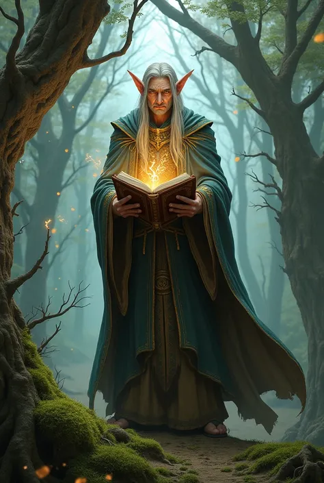 An elf wizard man with a book


