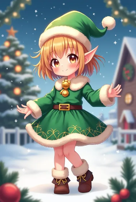 Girl in Christmas elf costume , Festive Anime