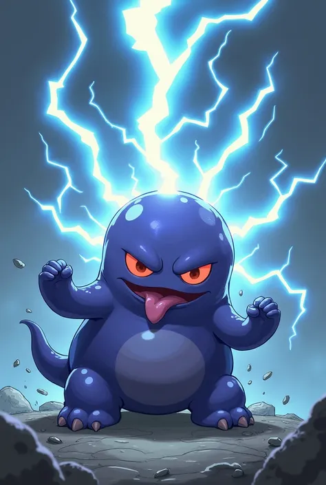 Pokémon Grimer with rays generating electricity in gray and the most detailed rays in animated and impressive mode for a logo