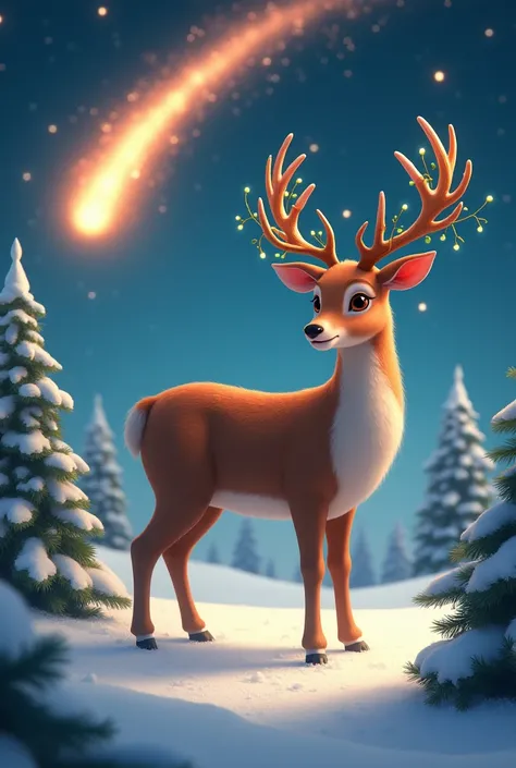 Christmas deer with comet