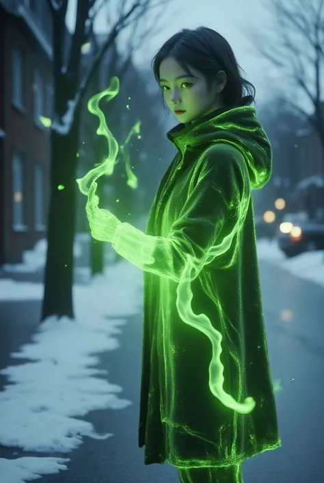 bailing_fire,
A girl **** entirely of flames stands,
Photorealistic, Cinematic Texture, distant shot of a girl **** entirely of green flames, resembling a ghost, the burning hand, in winter, on a street. The girls full body, composed of flickering green fl...