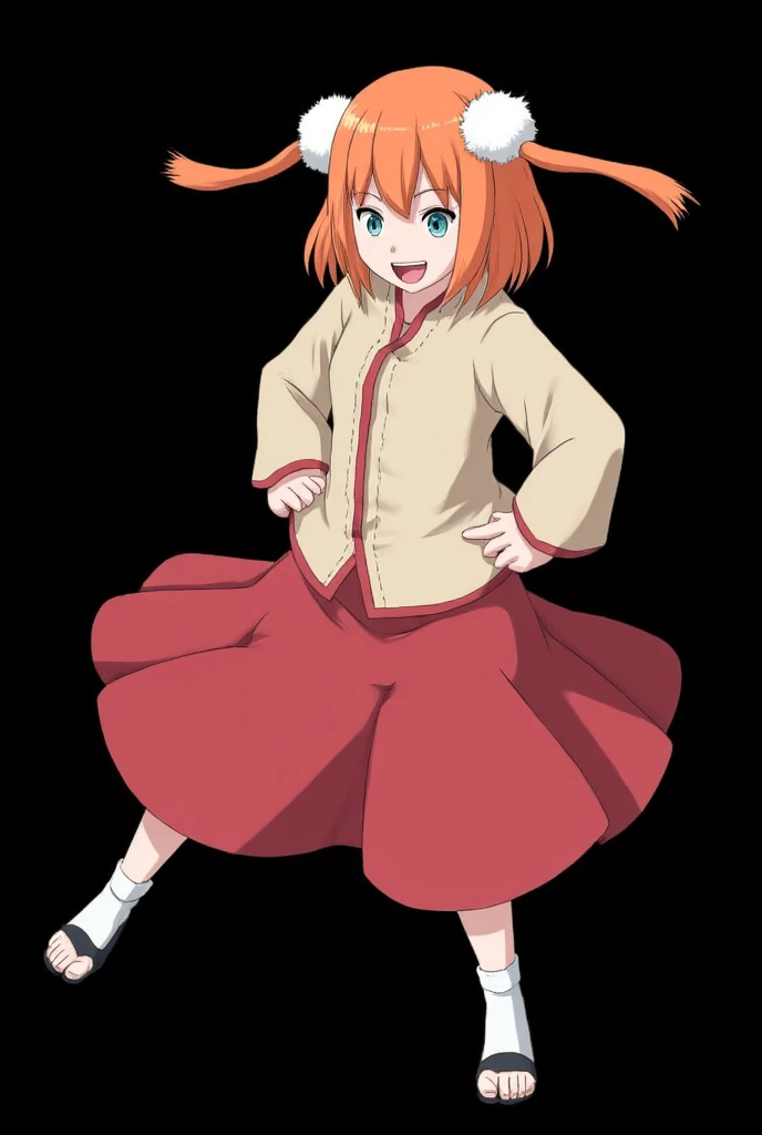 (photoanimenaruto:2.3), Female Character from Naruto, Age: .  full body . Made in the traits of Naruto.  Straw Doll Spell: Resonance . Height: 1,60 m,  Weight: 50 kg,  straight fire-colored hair with two white locks highlighted on the front. loose hair. pa...