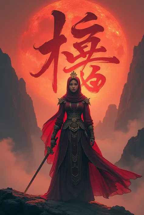 An epic poster with large text that says "The Greatest Woman" uses a font that resembles traditional Chinese writing, but still has an Indonesian feel. The poster features a women in hijabs, wearing royal attire in a style inspired by ancient Chinese dynas...