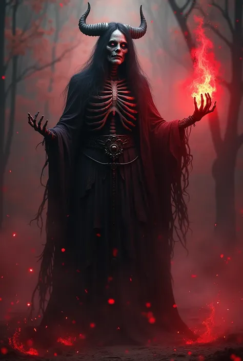 Professional 3D model of dnd character dark undead evil witch casting spell, speaking, glowing red spell, oil painting, (Highly Detailed Oil Painting: 1.2), light effect, god rays, hand drawn, render, 8k, octane render, cinema 4D, blender, dark, atmospheri...