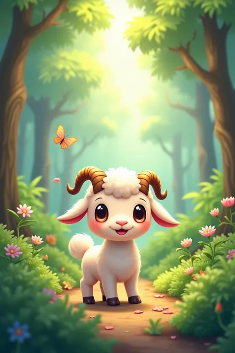 Little cartoon Goat Baby like pokemon in the forest