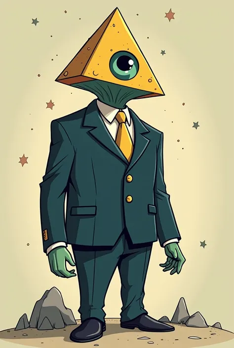  Draw a being in a suit with a pyramid head, The pyramid has an eye in the middle   (cartoon style)