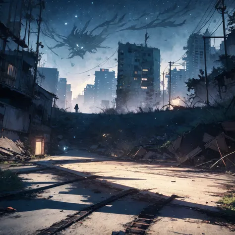 Lonely park in the middle of the night when no one is around, eerie, scary to look at, horror background illustration, lonely park in an abandoned city, midnight, stars are beautiful