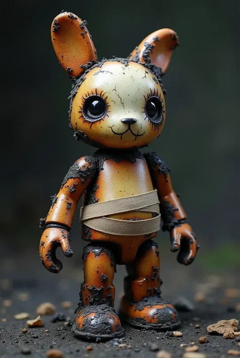 burnt toy with a bandage