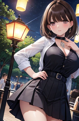  place your hands on your hips no 、 shiny brown hair on background,  shorthair, ( beautiful brown eyes、Sparkling Eyes, fine grain)、smile、 ultra-detailed eyes sandwiched between columns、 very detailedな顔,  very detailedな目, cowboy shooting、



 a park with hu...