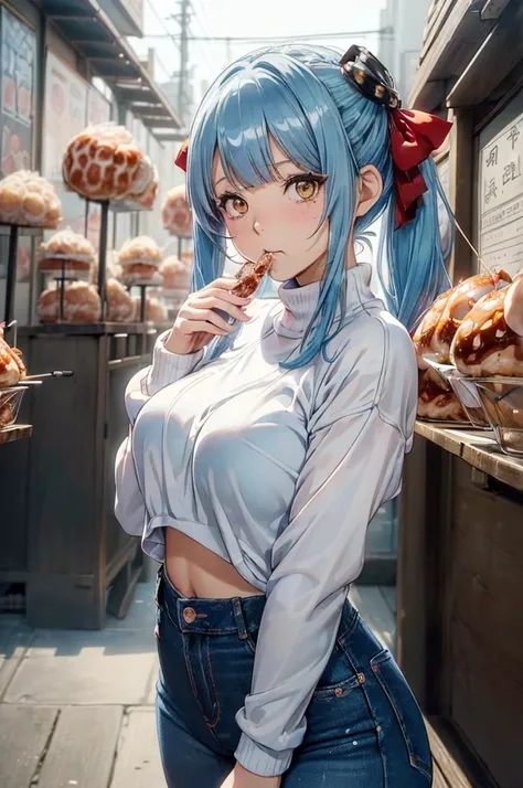 (A girl eating delicious takoyaki:1.5)、(anime style:1.7)、(symmetrical:1.5), looking for something in an absurd ,  super detailedな,(In 8K:1.3),Masseter muscle area,(masterpiece:1.2)、( best quality)、4K、 super detailed、(Movement Structure:1.4)、( Shining Light...