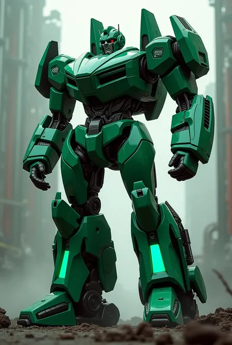 Mainly green colored with a little bit of black, transformer that looks like soundwave