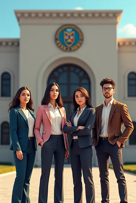 I want you to believe me 2 women and 2 young men with a good outfit at the head of an OAS house in relation to human rights with the logo of the Domingo Savio private university in Santa Cruz Bolivia 