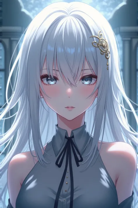 White haired anime, gray eyes 
