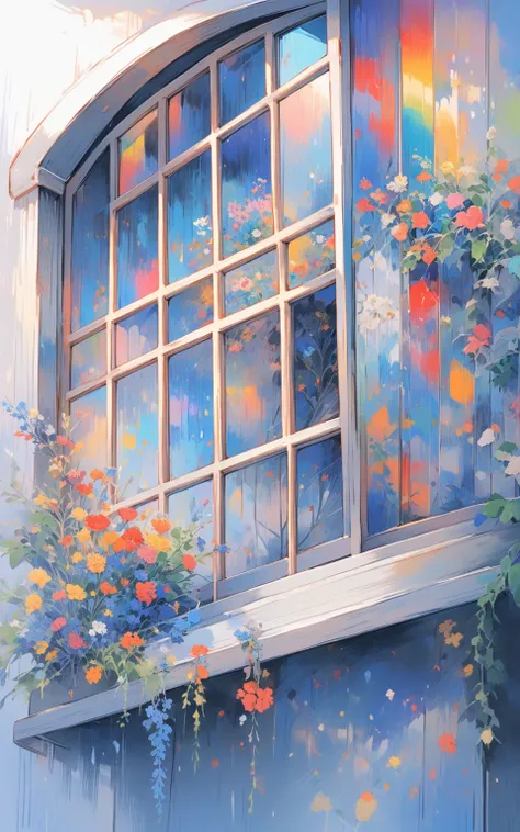 "After the Rain by the Window"
A vibrant illustration of a girl leaning against a colorful window frame, gazing outside at a post-rain landscape. The window showcases a bright rainbow arching over a serene town. Inside the room, theres a vivid blue ceramic...