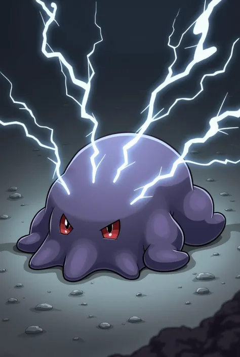  Grimer Pokemon be animated a little in gray where this one on the floor generates electrical energy and rays come out, Let 