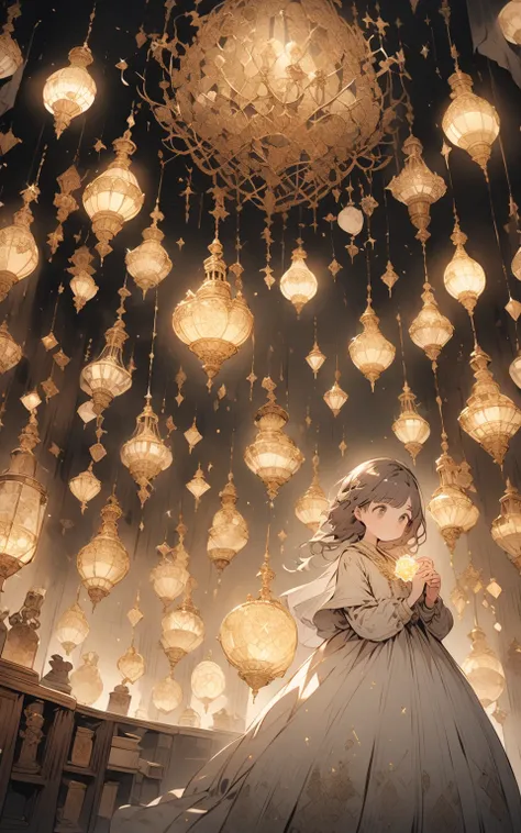 "A Secret Treasure Room"
A magical treasure room filled with shimmering gems, antique books, and celestial artifacts. The girl is holding a glowing sapphire, surrounded by shelves lined with ornate boxes and maps. The ceiling is painted with constellations...