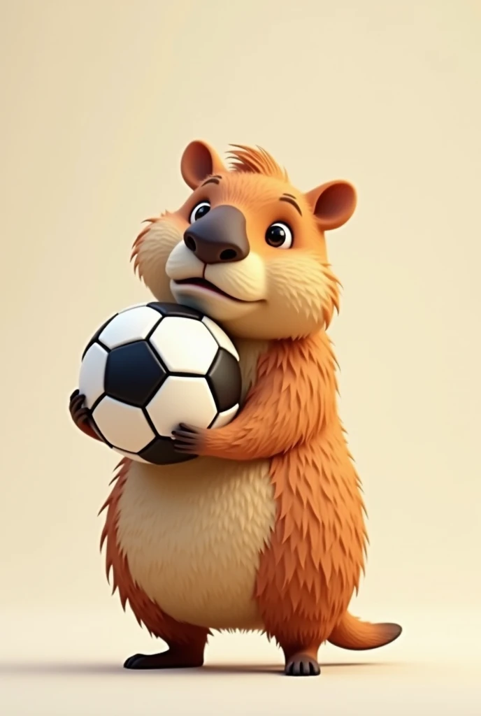 Regular-textured animated capybara with black and white ball