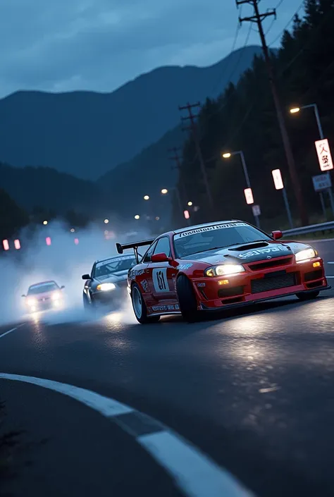 Draw japan night touge drift with jdm cars