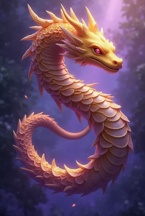 a very beautiful fantastic creature ,  very similar to a snake in bright shades of gold and purple