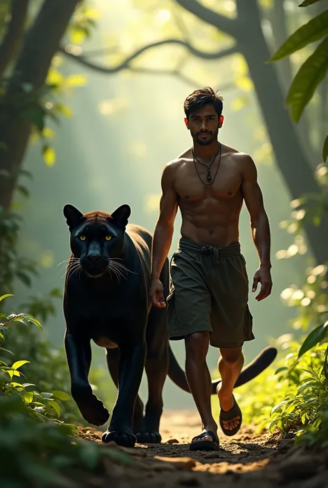 A 25-year-old Indonesian national walks with a large black panther